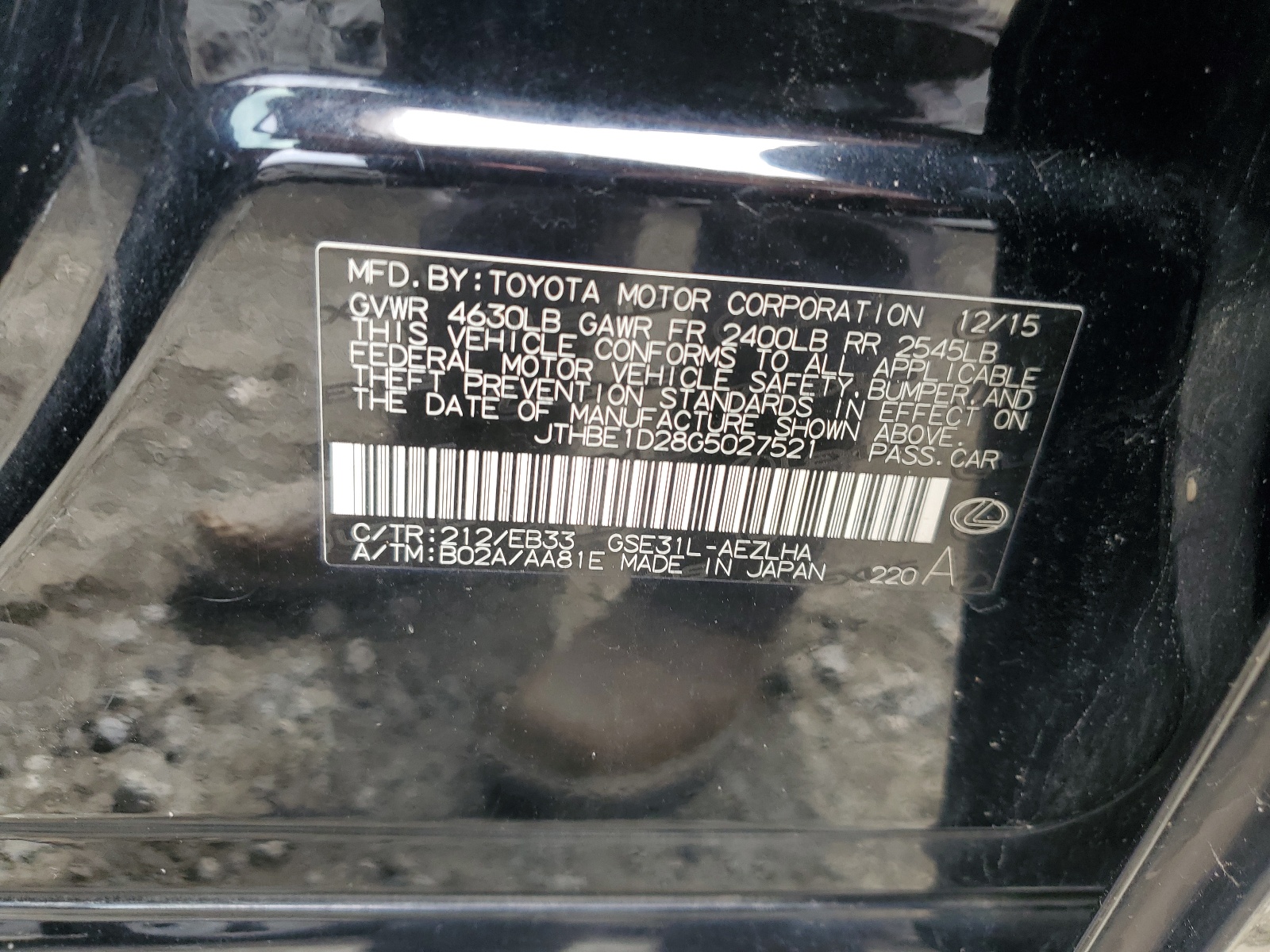 JTHBE1D28G5027521 2016 Lexus Is 350