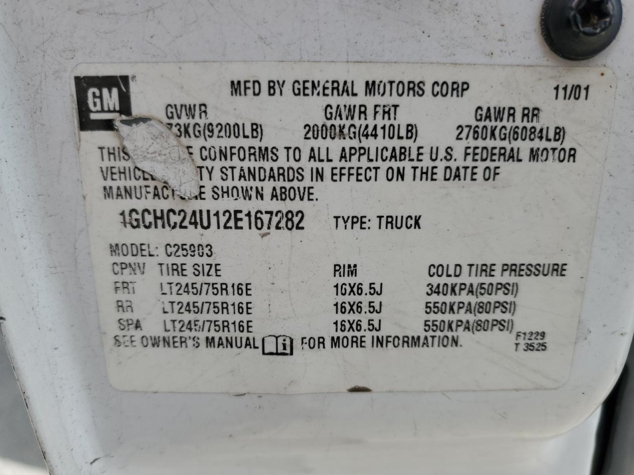 1GCHC24U12E167282 2002 Chevrolet Silverado C2500 Heavy Duty