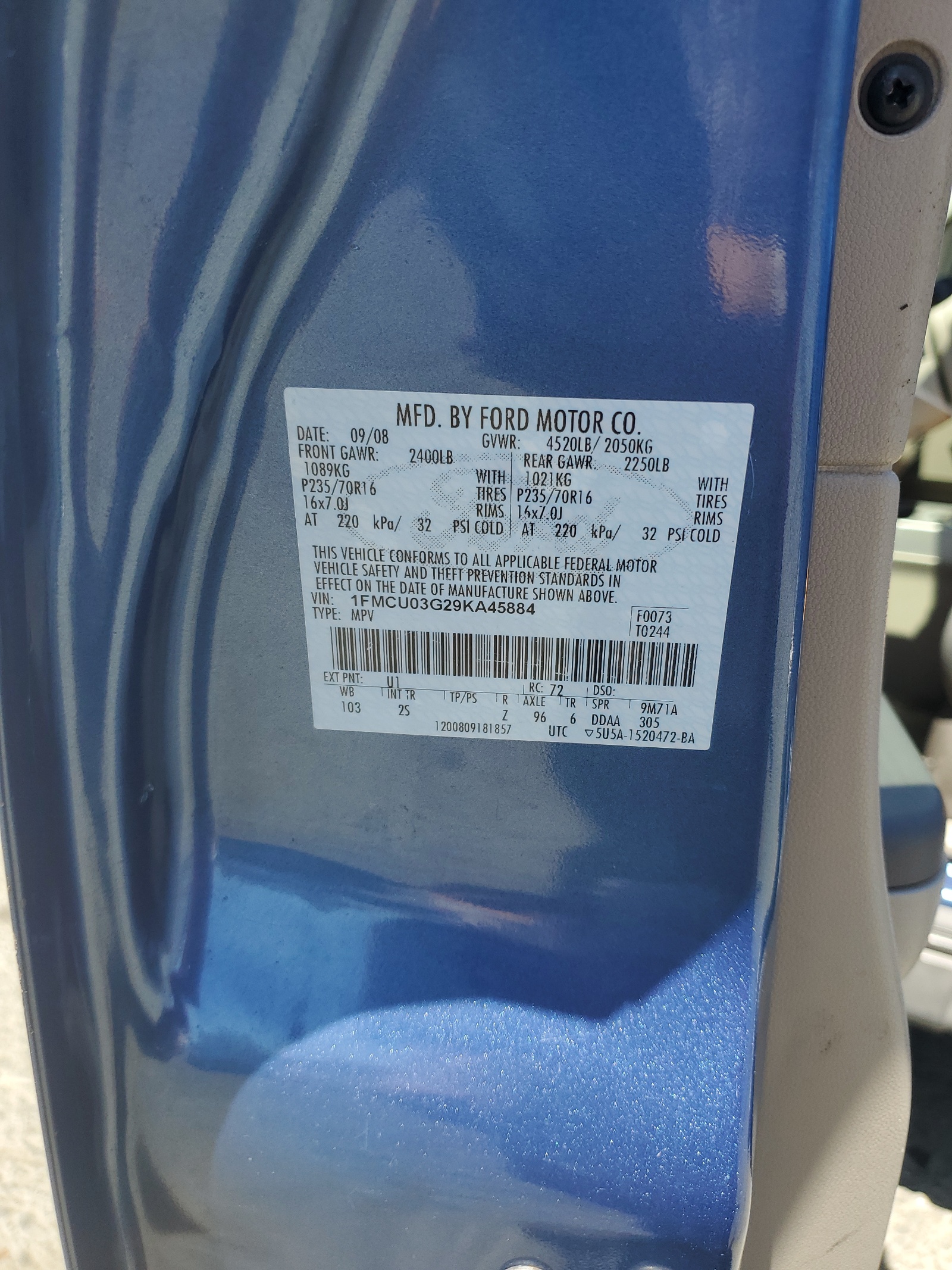 1FMCU03G29KA45884 2009 Ford Escape Xlt