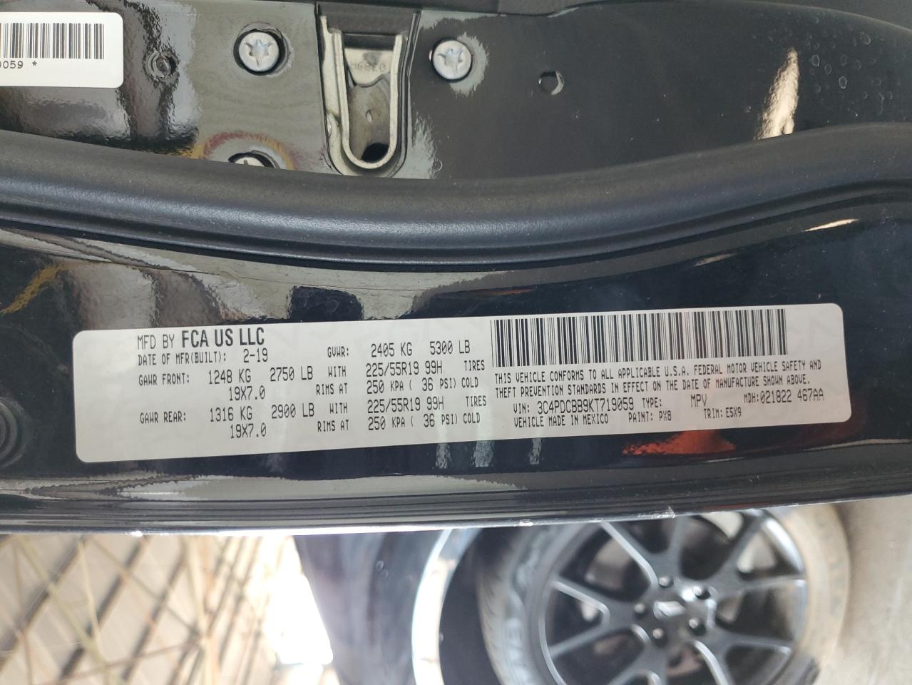 2019 Dodge Journey Se VIN: 3C4PDCBB9KT719059 Lot: 61878074