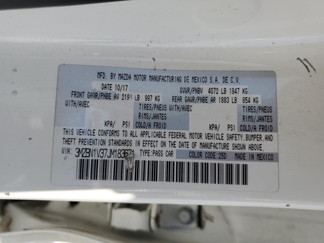 2018 Mazda 3 Touring VIN: 3MZBN1V37JM183671 Lot: 63093954