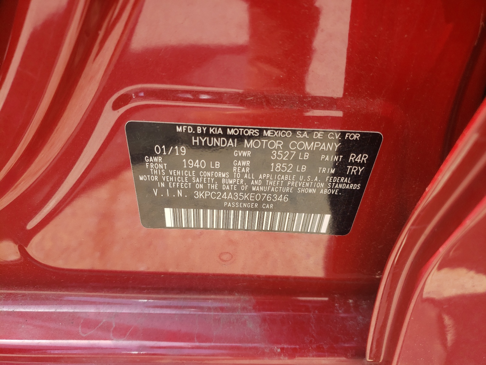 3KPC24A35KE076346 2019 Hyundai Accent Se