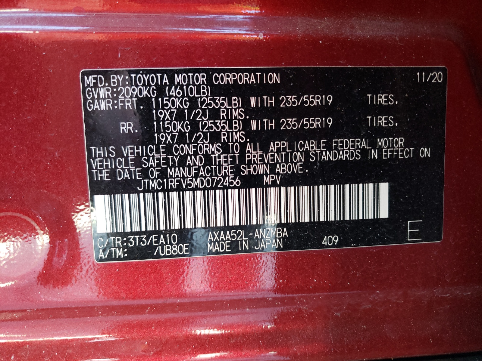 JTMC1RFV5MD072456 2021 Toyota Rav4 Xle Premium