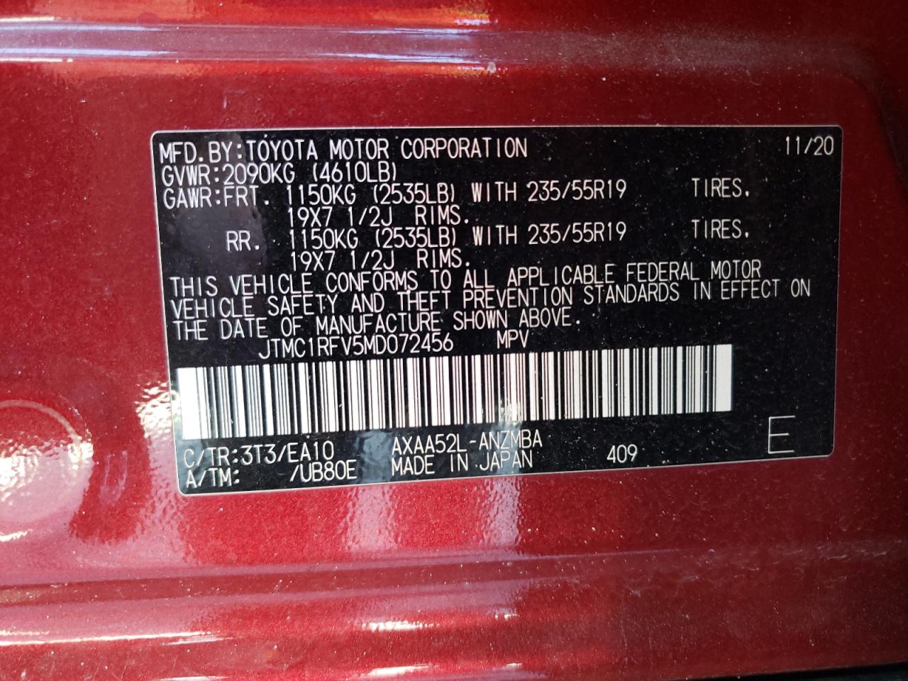 2021 Toyota Rav4 Xle Premium VIN: JTMC1RFV5MD072456 Lot: 64474314