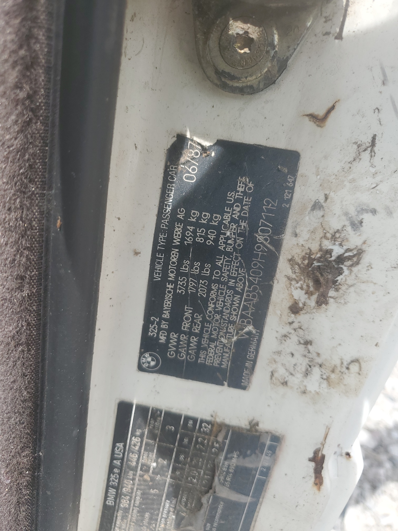 WBAAB5409H9807112 1987 BMW 325 Base