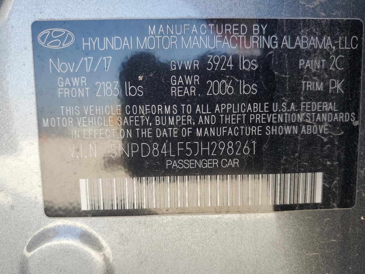 2018 Hyundai Elantra Sel VIN: 5NPD84LF5JH298261 Lot: 61700804