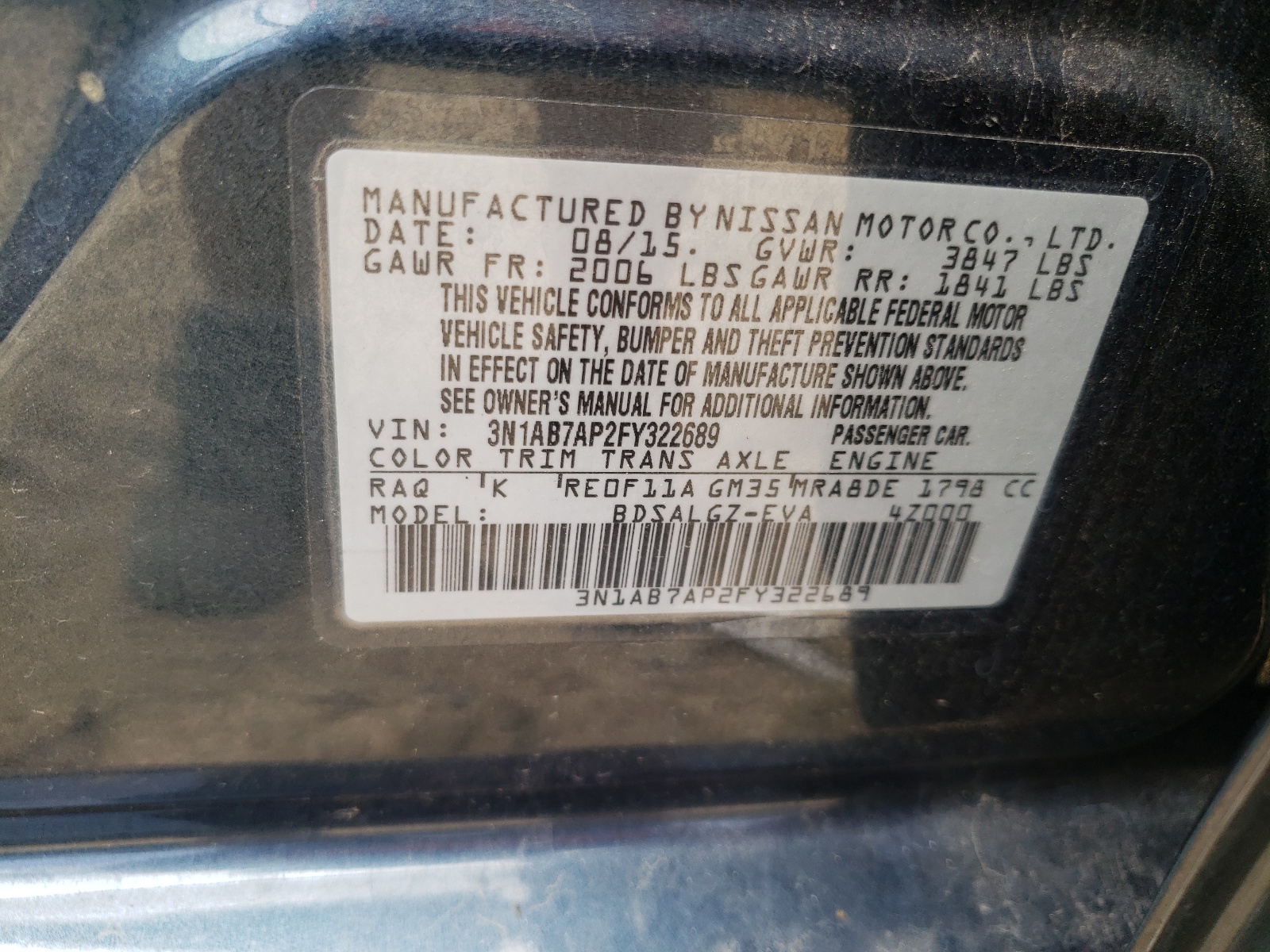 3N1AB7AP2FY322689 2015 Nissan Sentra S