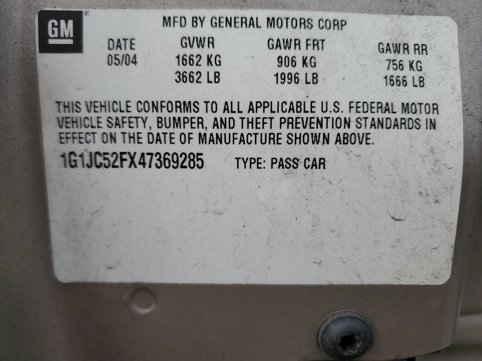 1G1JC52FX47369285 2004 Chevrolet Cavalier