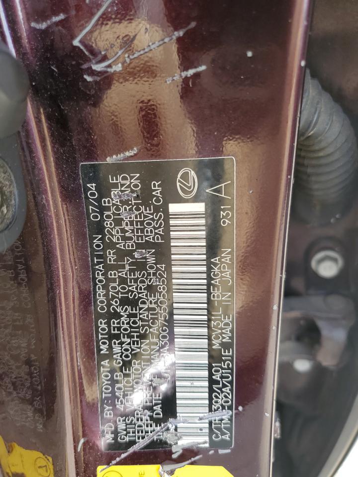 2005 Lexus Es 330 VIN: JTHBA30G755058524 Lot: 61807464