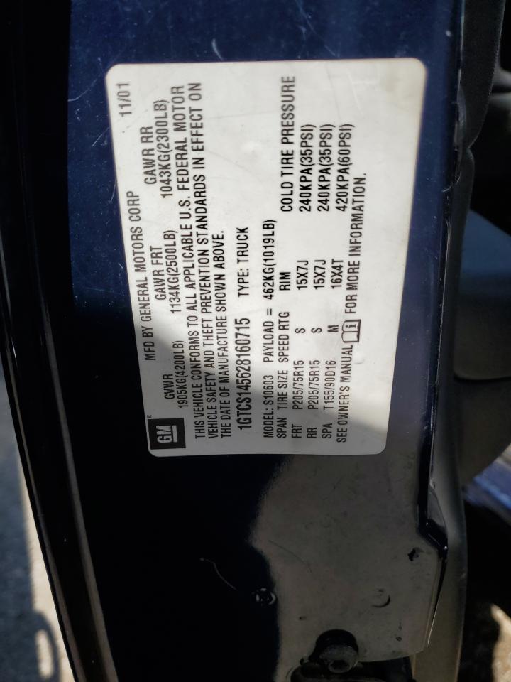 2002 GMC Sonoma VIN: 1GTCS145628160715 Lot: 62142774