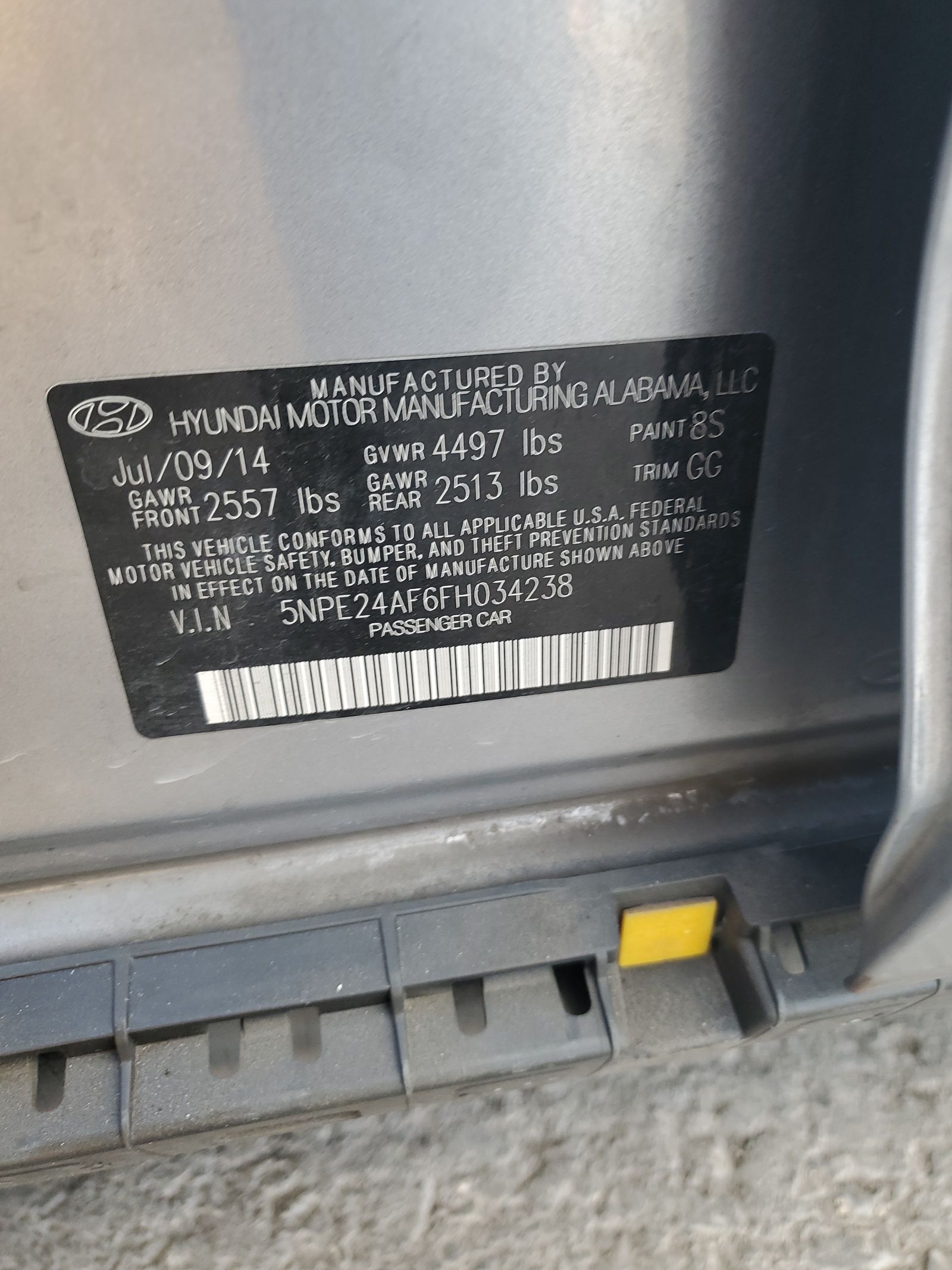 5NPE24AF6FH034238 2015 Hyundai Sonata Se