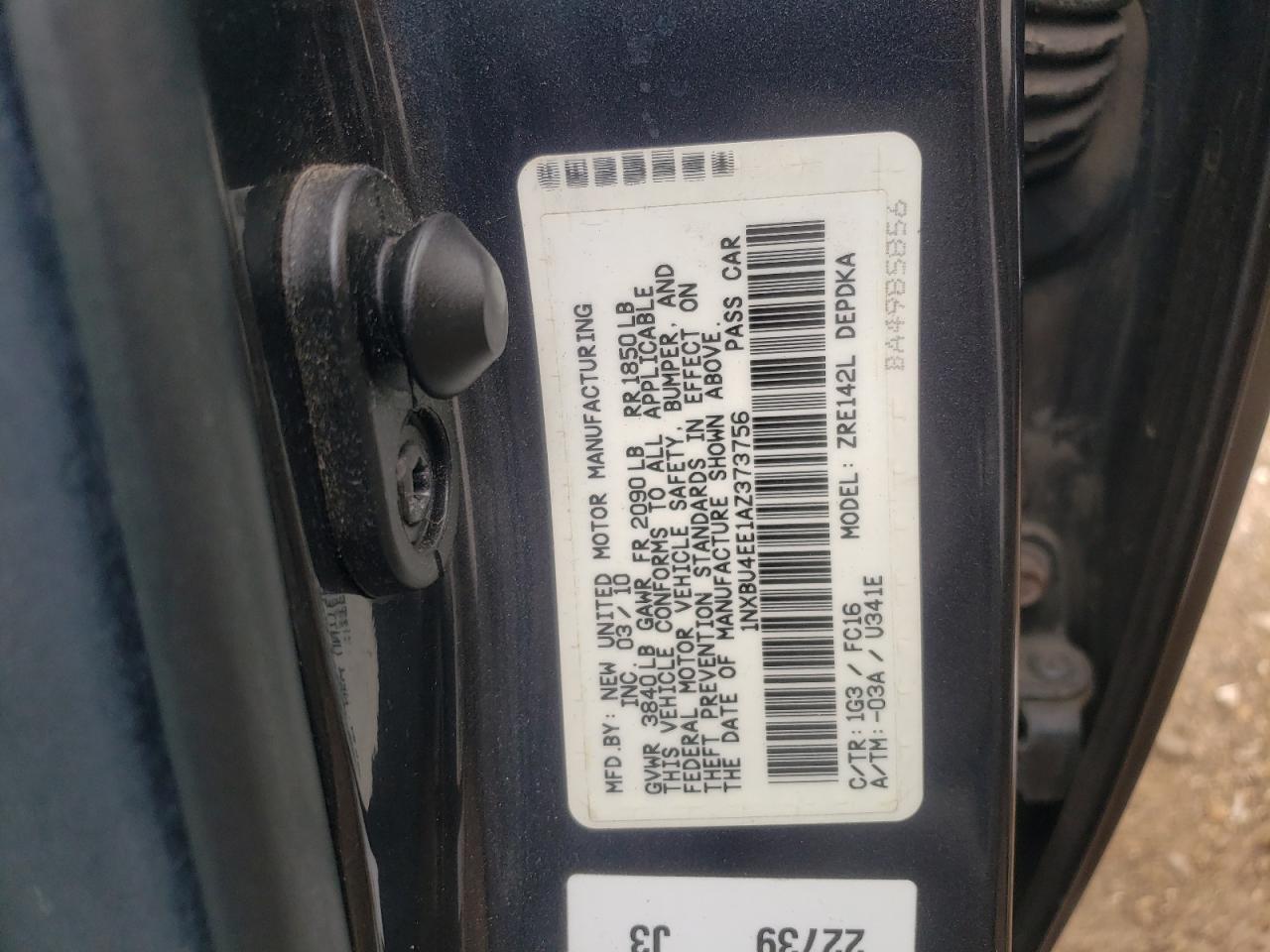 1NXBU4EE1AZ373756 2010 Toyota Corolla Base