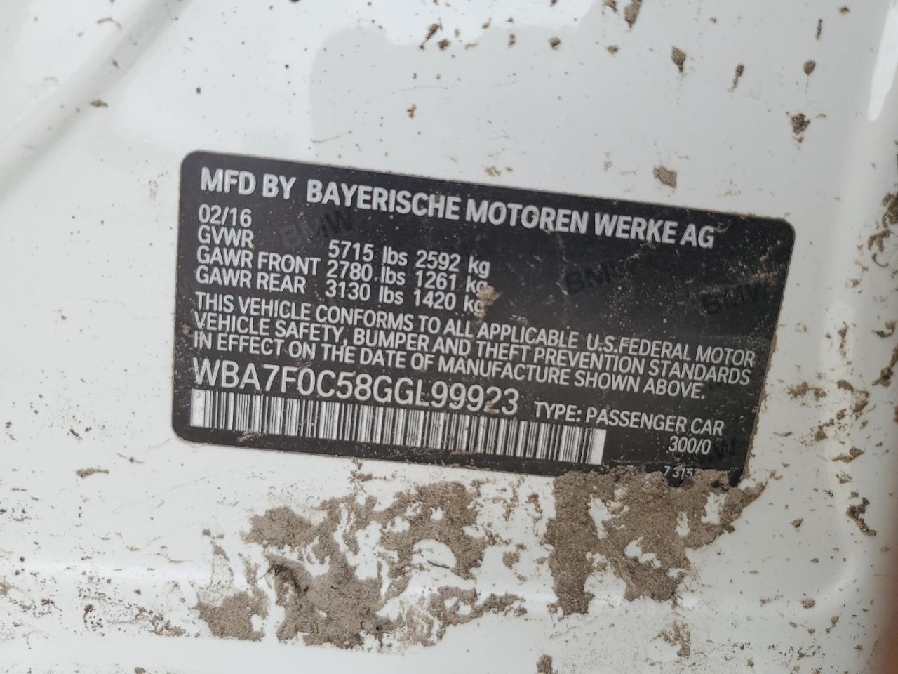 WBA7F0C58GGL99923 2016 BMW 750 I