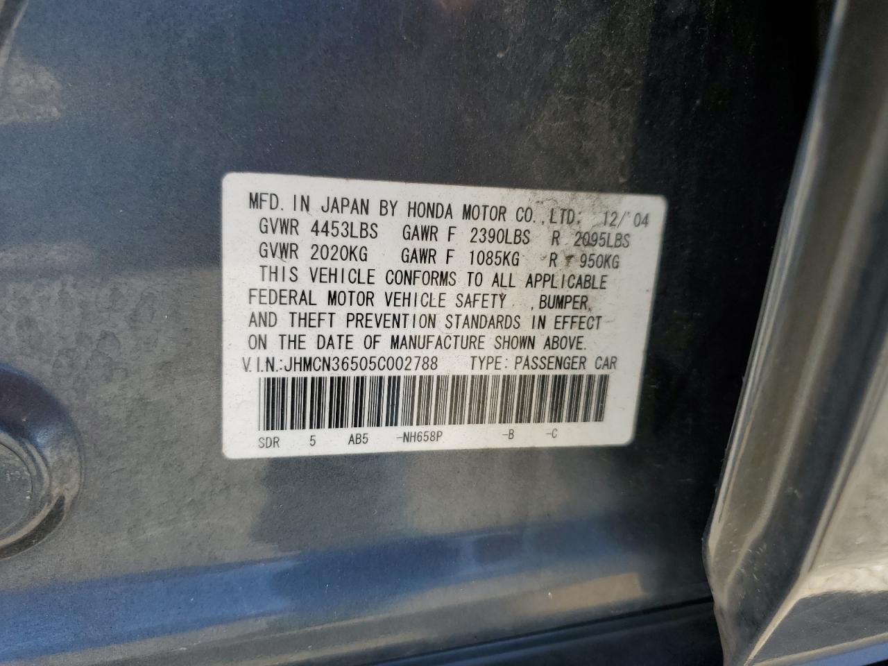 JHMCN36505C002788 2005 Honda Accord Hybrid