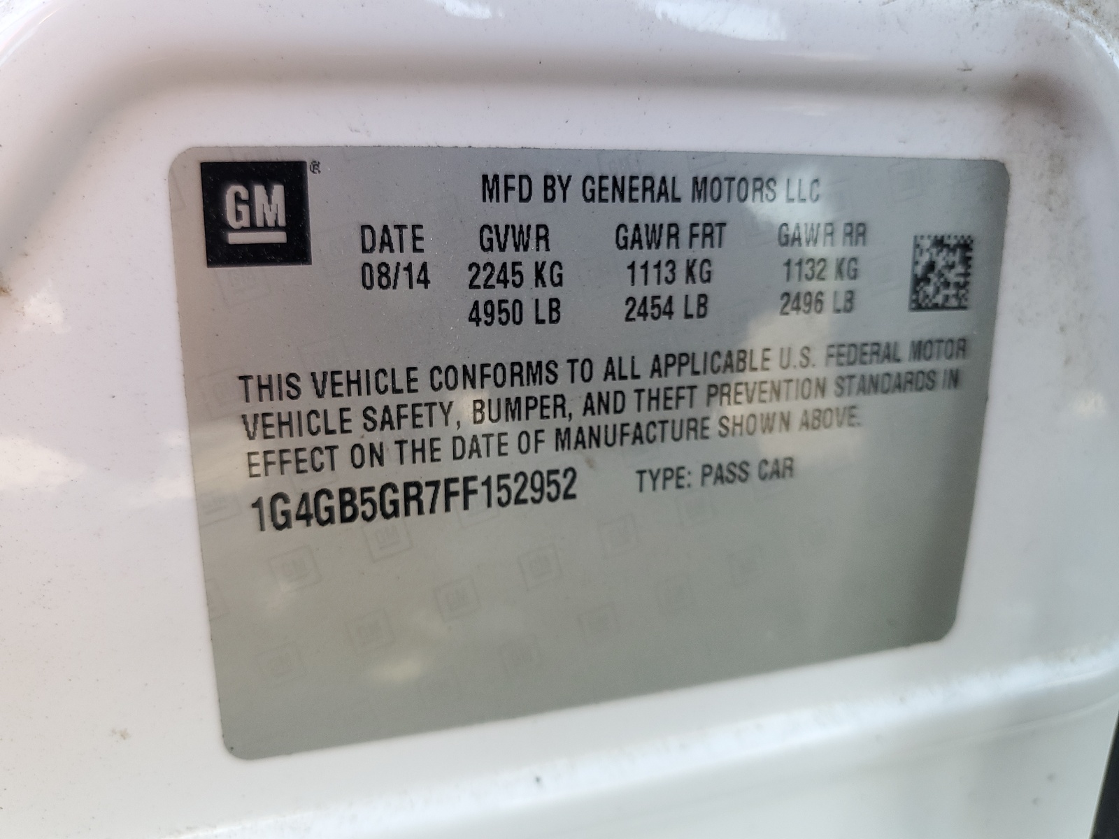 1G4GB5GR7FF152952 2015 Buick Lacrosse