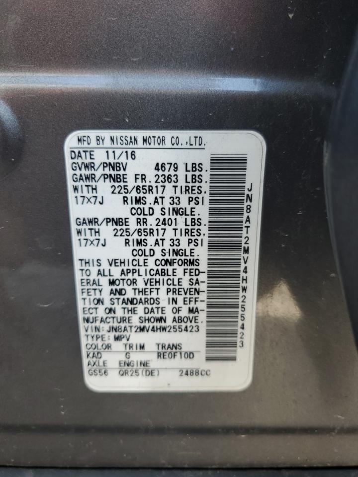 2017 Nissan Rogue S VIN: JN8AT2MV4HW255423 Lot: 61531454