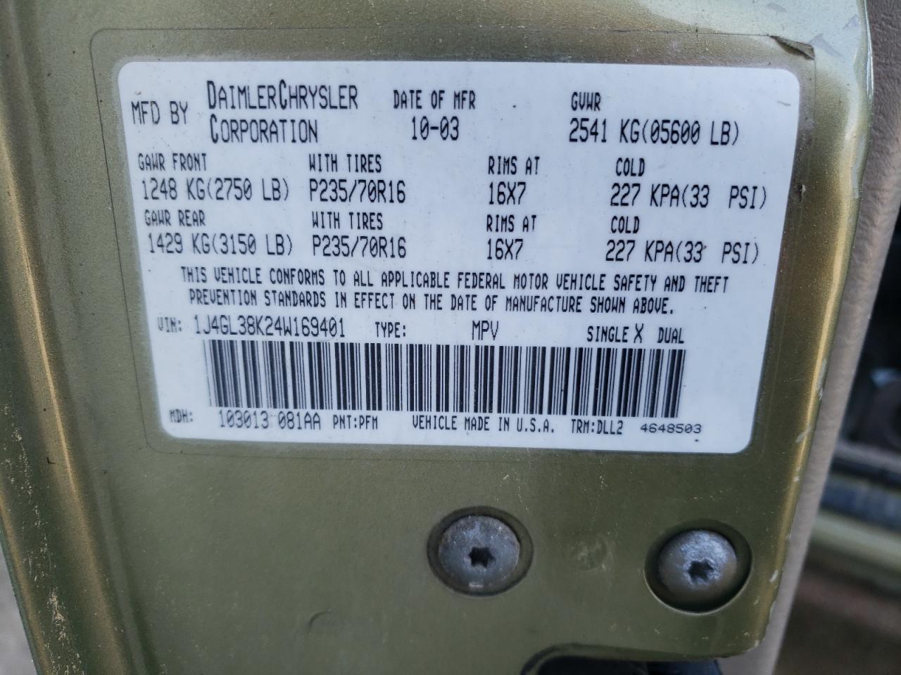 2004 Jeep Liberty Renegade VIN: 1J4GL38K24W169401 Lot: 65609824