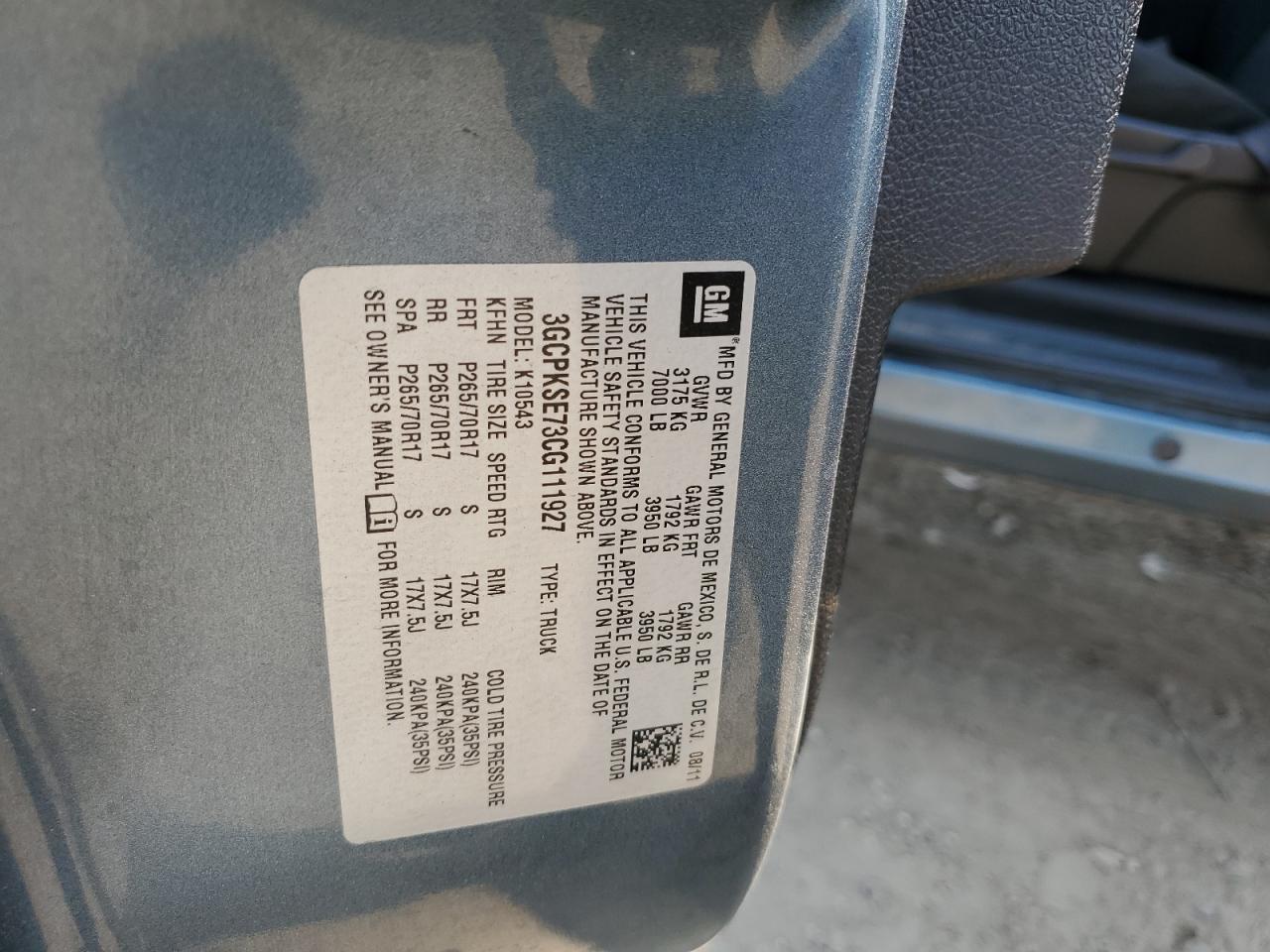 2012 Chevrolet Silverado K1500 Lt VIN: 3GCPKSE73CG111927 Lot: 64201864