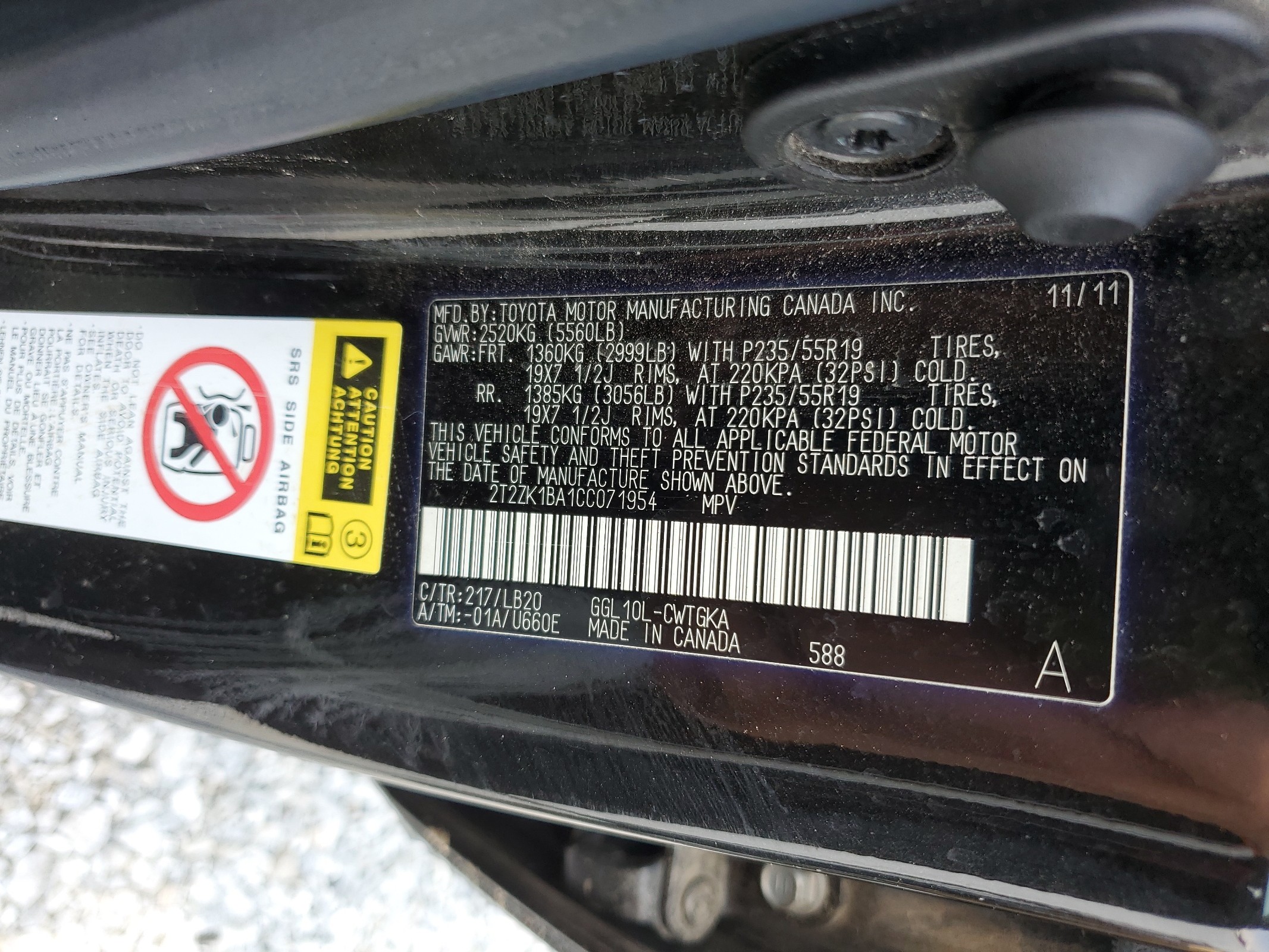 2T2ZK1BA1CC071954 2012 Lexus Rx 350