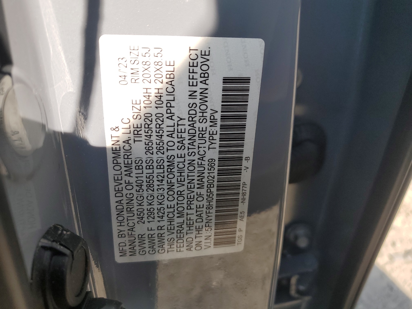 5FNYF8H05PB021569 2023 Honda Passport Elite