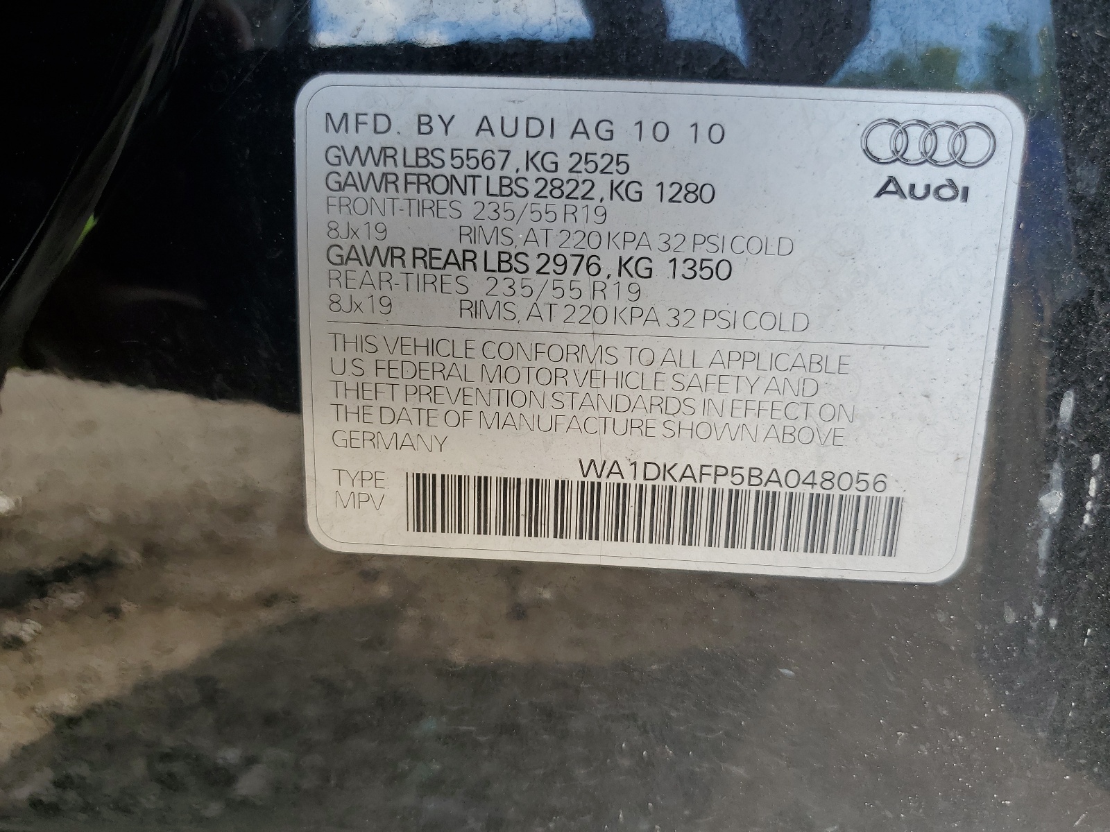 WA1DKAFP5BA048056 2011 Audi Q5 Premium Plus