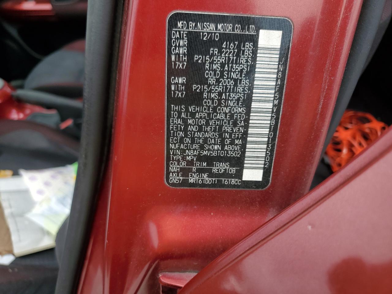 2011 Nissan Juke S VIN: JN8AF5MV5BT013502 Lot: 64155034