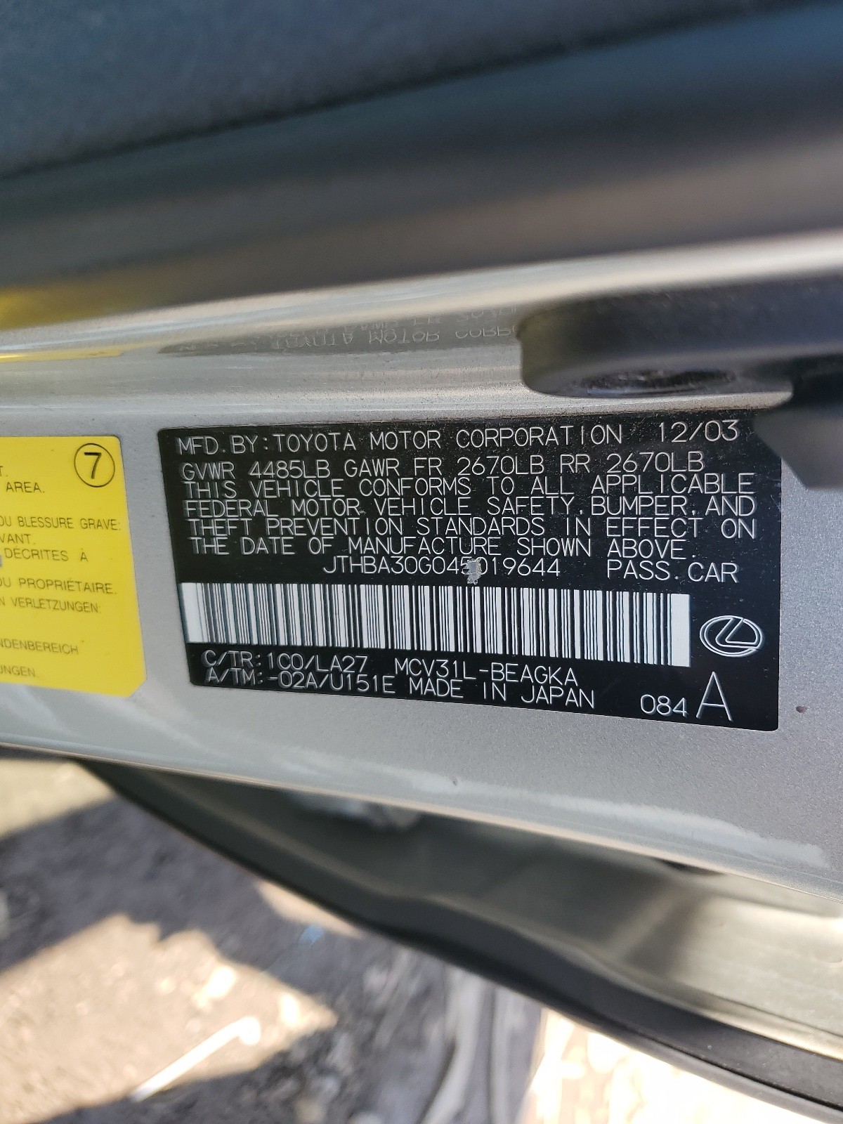 JTHBA30G045019644 2004 Lexus Es 330