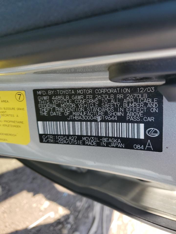 2004 Lexus Es 330 VIN: JTHBA30G045019644 Lot: 63017714