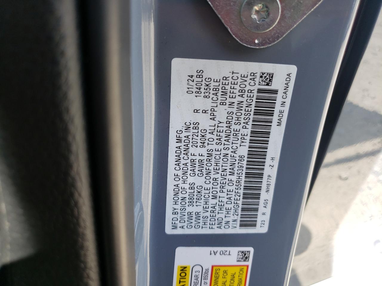 2HGFE2F55RH539766 2024 Honda Civic Sport