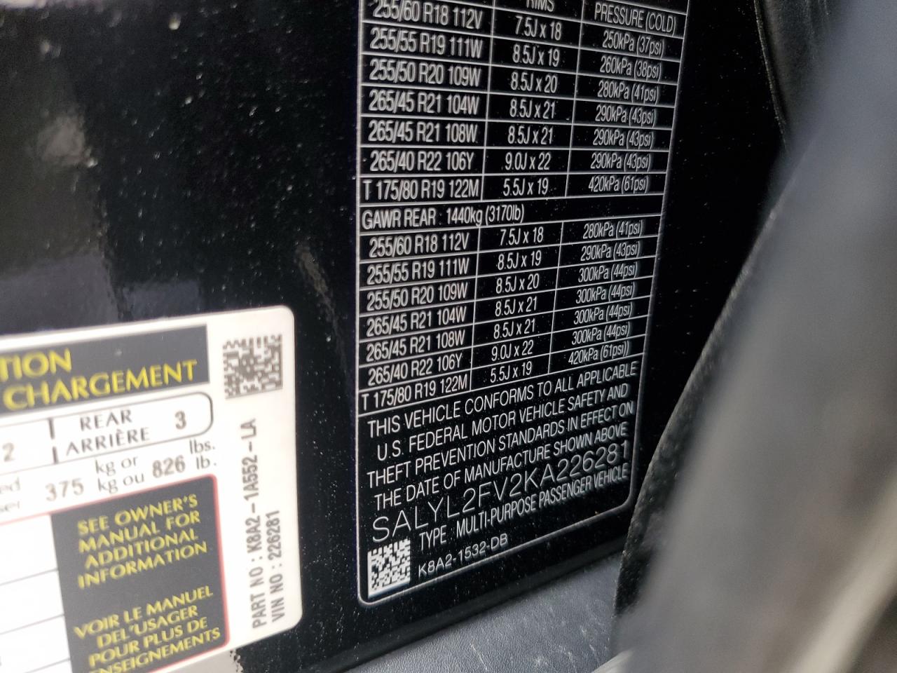 2019 Land Rover Range Rover Velar R-Dynamic Se VIN: SALYL2FV2KA226281 Lot: 62886094