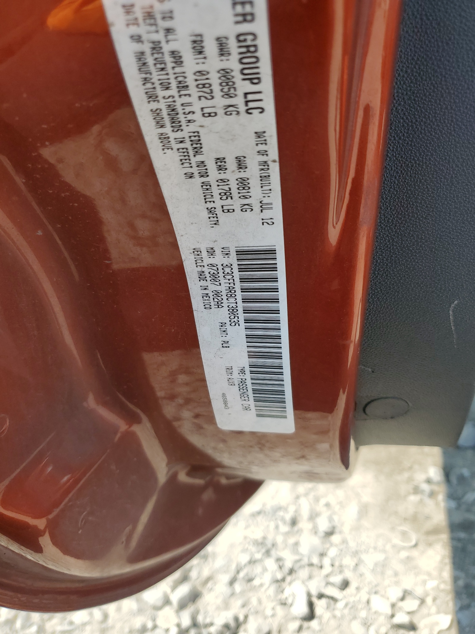 3C3CFFAR8CT380535 2012 Fiat 500 Pop