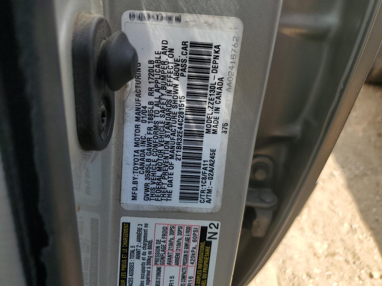 2004 Toyota Corolla Ce VIN: 2T1BR32E44C281515 Lot: 64083464