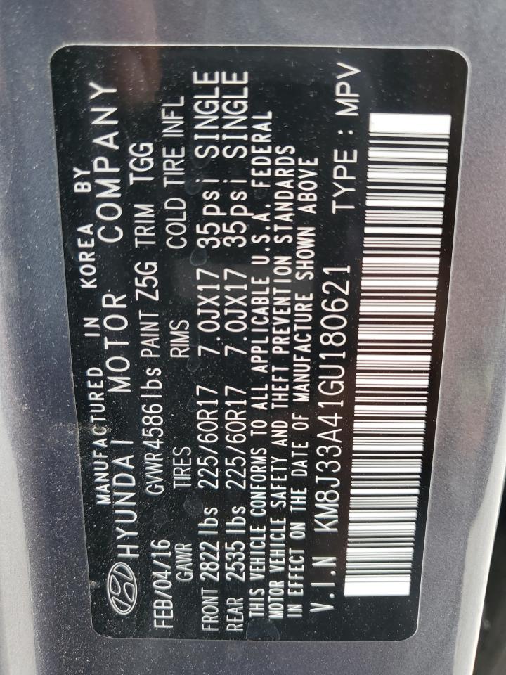 2016 Hyundai Tucson Limited VIN: KM8J33A41GU180621 Lot: 64266674