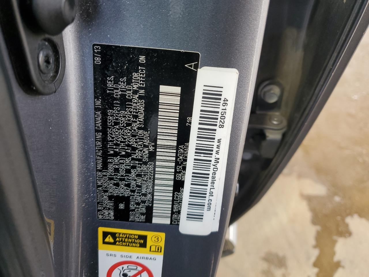 2013 Lexus Rx 350 Base VIN: 2T2BK1BA8DC222663 Lot: 63556244