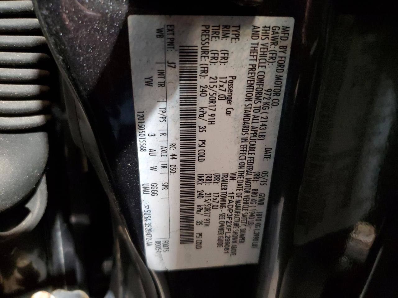 2015 Ford Focus Se VIN: 1FADP3F2XFL299081 Lot: 63882014