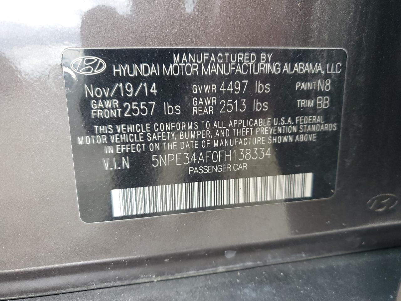 2015 Hyundai Sonata Sport VIN: 5NPE34AF0FH138334 Lot: 63480824