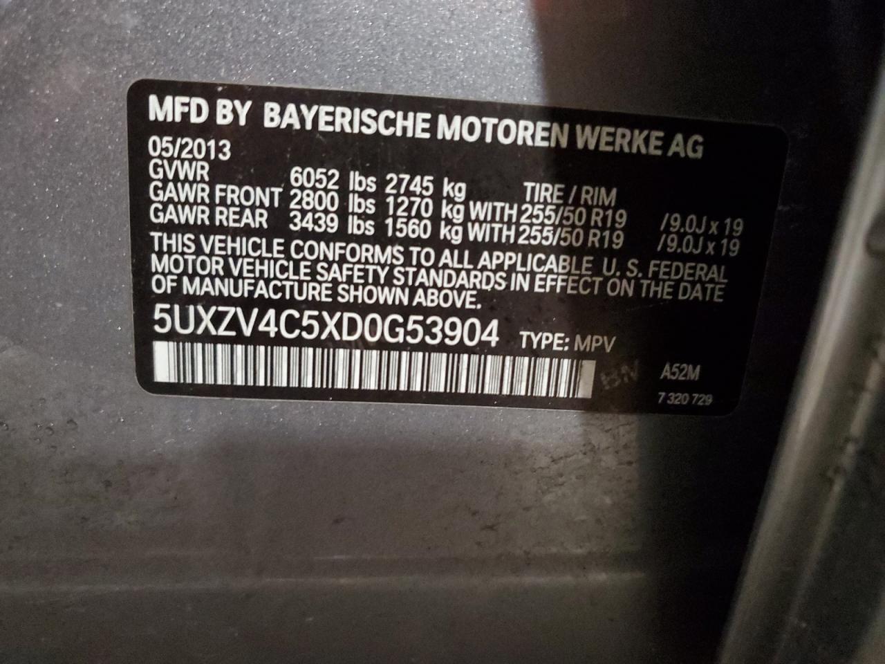 2013 BMW X5 xDrive35I VIN: 5UXZV4C5XD0G53904 Lot: 63770774