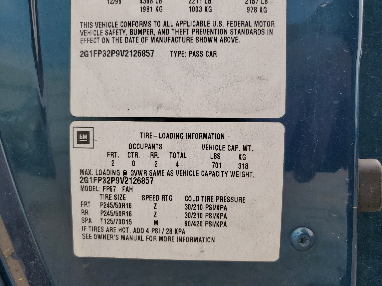 2G1FP32P9V2126857 1997 Chevrolet Camaro Z28