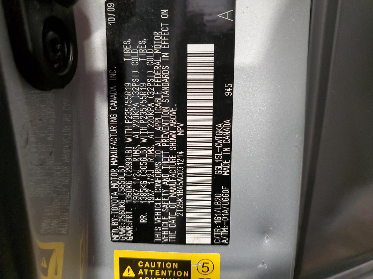 2010 Lexus Rx 350 VIN: 2T2BK1BA5AC031214 Lot: 63509524