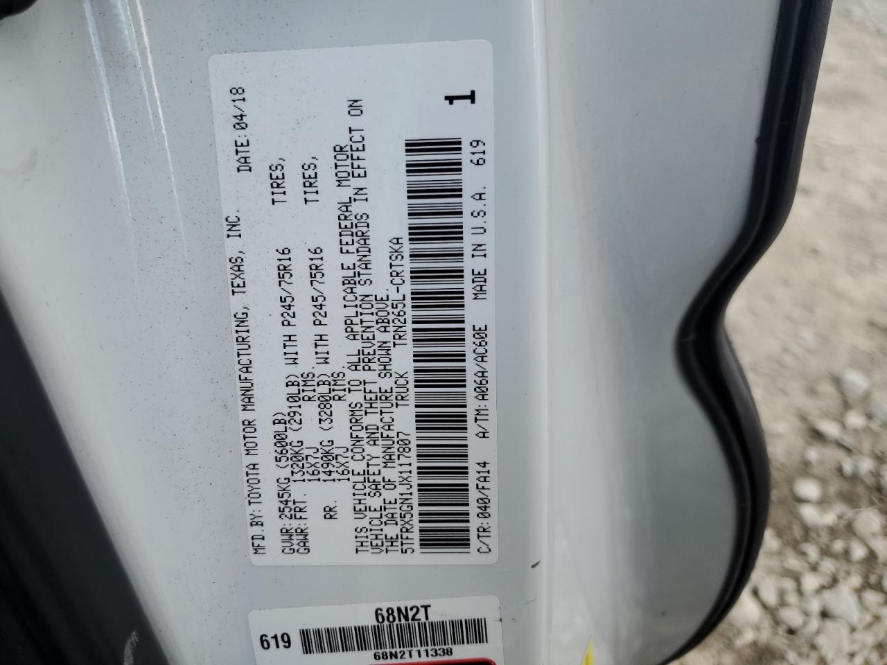 2018 Toyota Tacoma Access Cab VIN: 5TFRX5GN1JX117807 Lot: 61387844