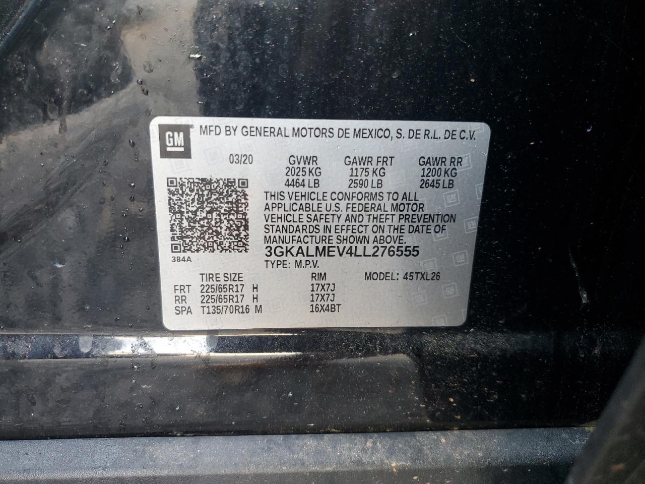 3GKALMEV4LL276555 2020 GMC Terrain Sle