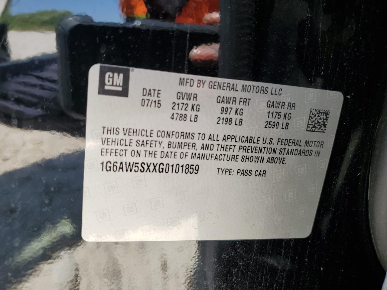 2016 Cadillac Cts VIN: 1G6AW5SXXG0101859 Lot: 63181444