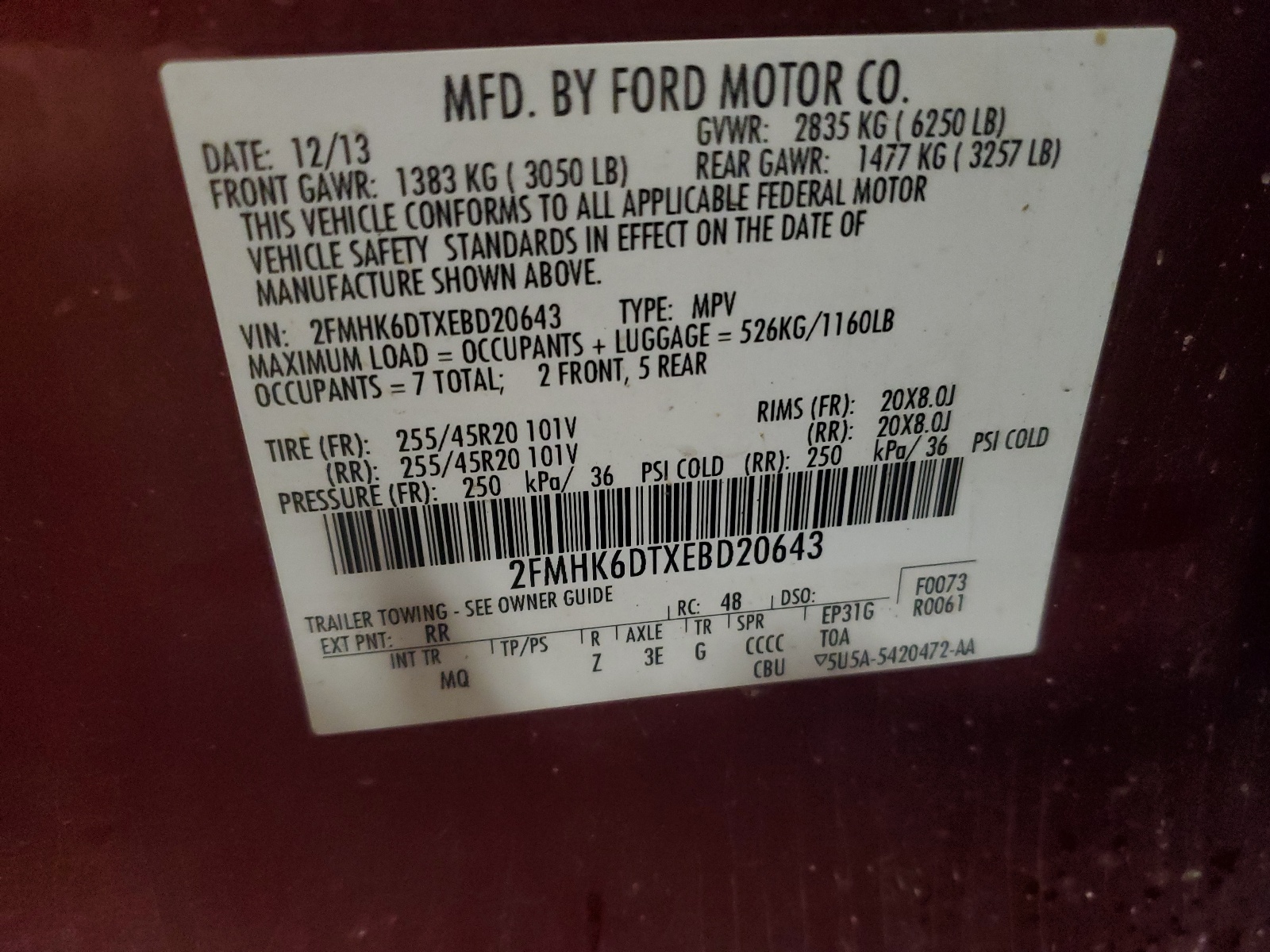2FMHK6DTXEBD20643 2014 Ford Flex Limited