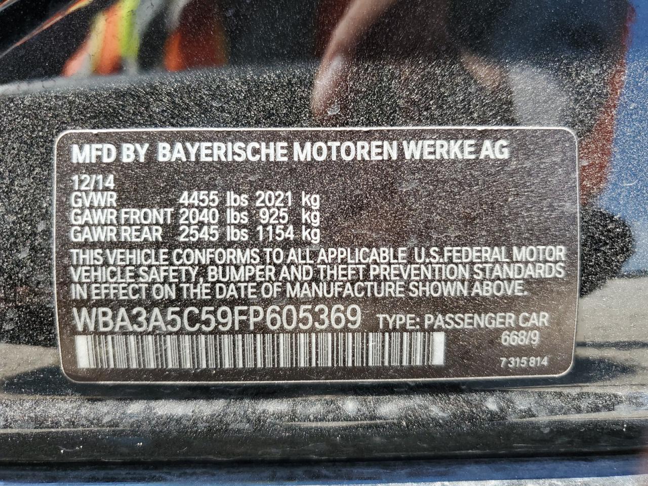 2015 BMW 328 I VIN: WBA3A5C59FP605369 Lot: 63318204
