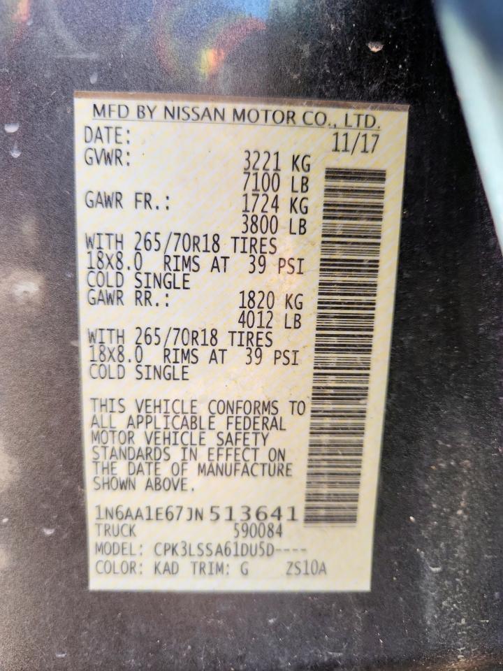 2018 Nissan Titan Sv VIN: 1N6AA1E67JN513641 Lot: 63516645