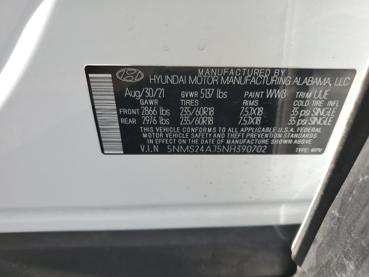 2022 Hyundai Santa Fe Sel VIN: 5NMS24AJ5NH390702 Lot: 64223585