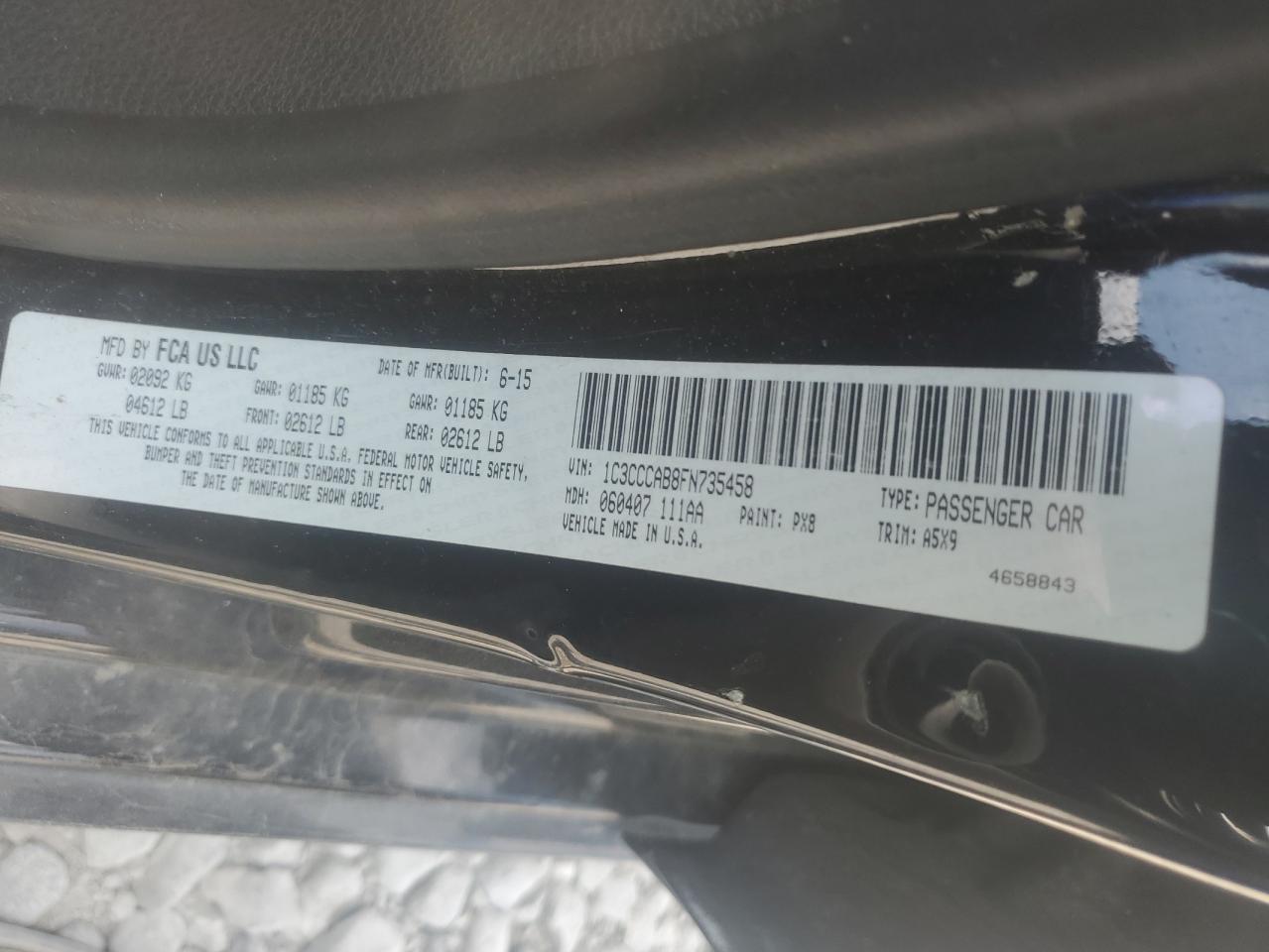 2015 Chrysler 200 Limited VIN: 1C3CCCAB8FN735458 Lot: 63784305