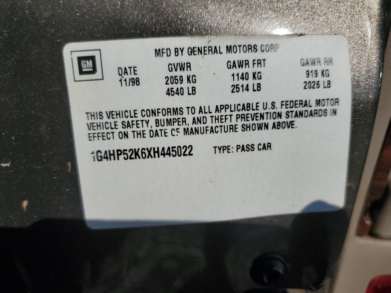 1999 Buick Lesabre Custom VIN: 1G4HP52K6XH445022 Lot: 63552195