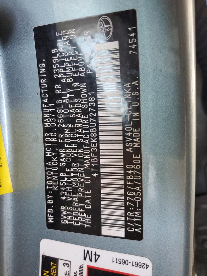 2011 Toyota Camry Base VIN: 4T1BF3EK8BU727381 Lot: 65097685