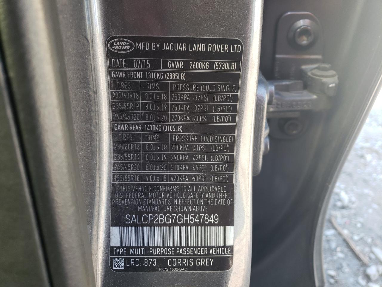 2016 Land Rover Discovery Sport Se VIN: SALCP2BG7GH547849 Lot: 66929115